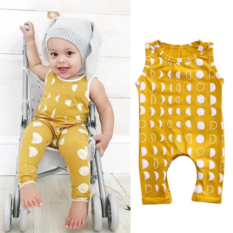 Повседневная летняя одежда для маленьких мальчиков и девочек с желтой луной