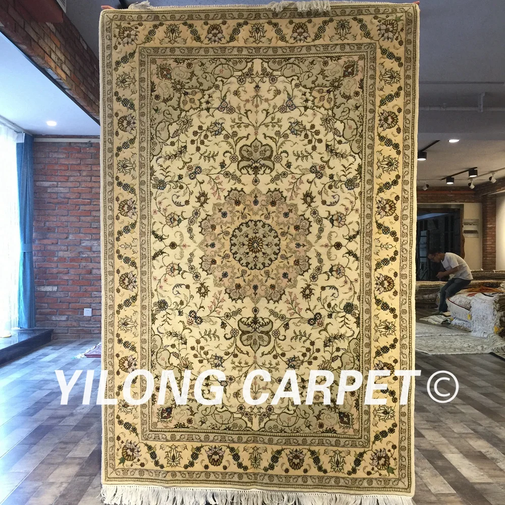 

Yilong 4'x6' handmade silk persian wool rug medallion home decoration classic wool silk carpets (WY2077S4x6)