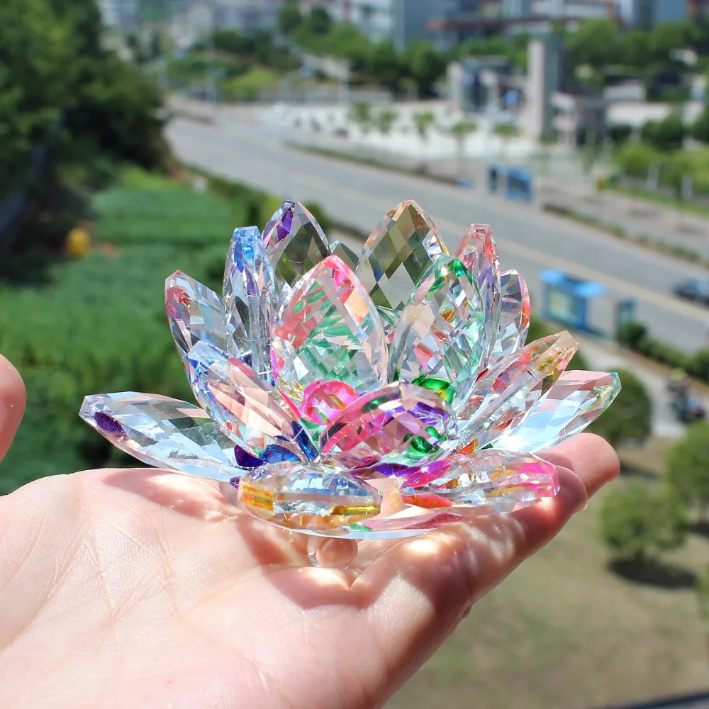 

Crystal Lotus Flower Crafts Table Ornaments Gift Glass Fengshui Miniatures Paperweight Home Wedding Party Decor Gifts Souvenir