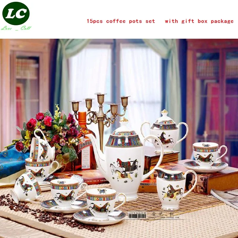 

CERAMIC COFFEE/TEA POTS SET WITH GIFT BOX PACKAGE 15PCS LUXURY HOUSE MILK POT PORCELAIN TEA POTS