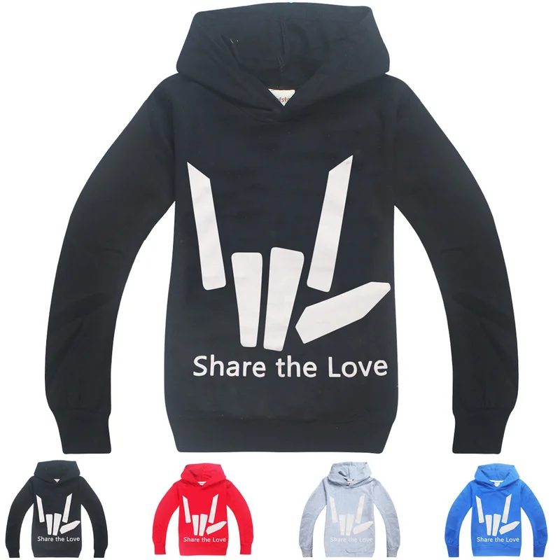 Детские толстовки с капюшоном Share The Love Logo футболки длинными рукавами для