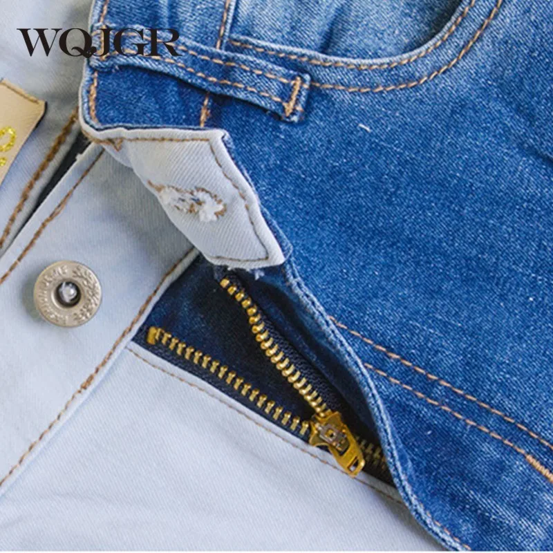 

WQJGR Panelled Jeans Woman 2020 Summer New Spliced Ripped Jeans Contrast Color Denim Pencil Pants Tide Fashion Plus Size 4XL