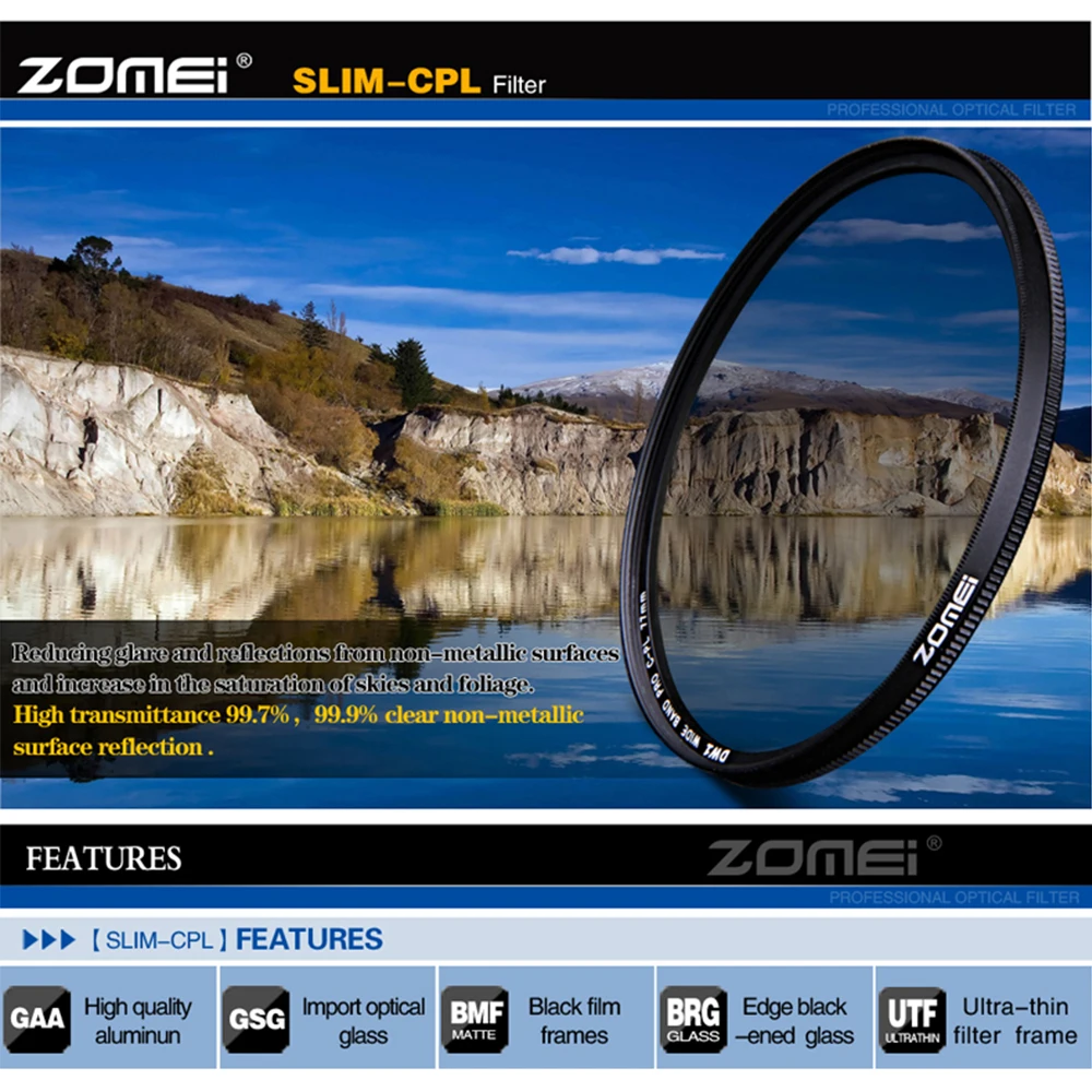 Оптическое стекло ZOMEI PRO Slim CPL фильтр объектива камеры устранение отрасветильник