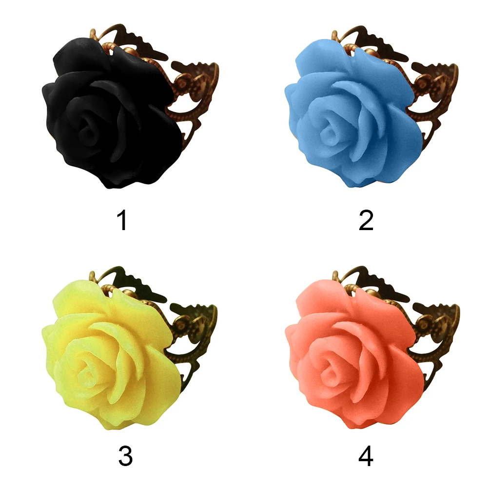 Кольцо с розами черный/синий/желтый/розовый цвет модное кольцо из смолы подарок