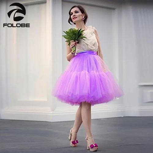 

FOLOBE Light Purple 5 Layers 60cm-long Celebrity Tulle Skirts Women Midi Skirt Princess Adult Tutu Ball Gown Faldas Saias TT-B