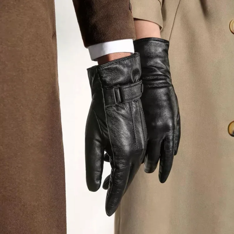 Сенсорные кожаные перчатки Xiaomi Qimian мужские с ремнем для сенсорных экранов тёплые