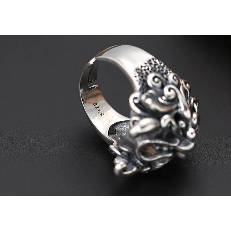 Мужское регулируемое кольцо R05 винтажное обручальное в этническом стиле со львом