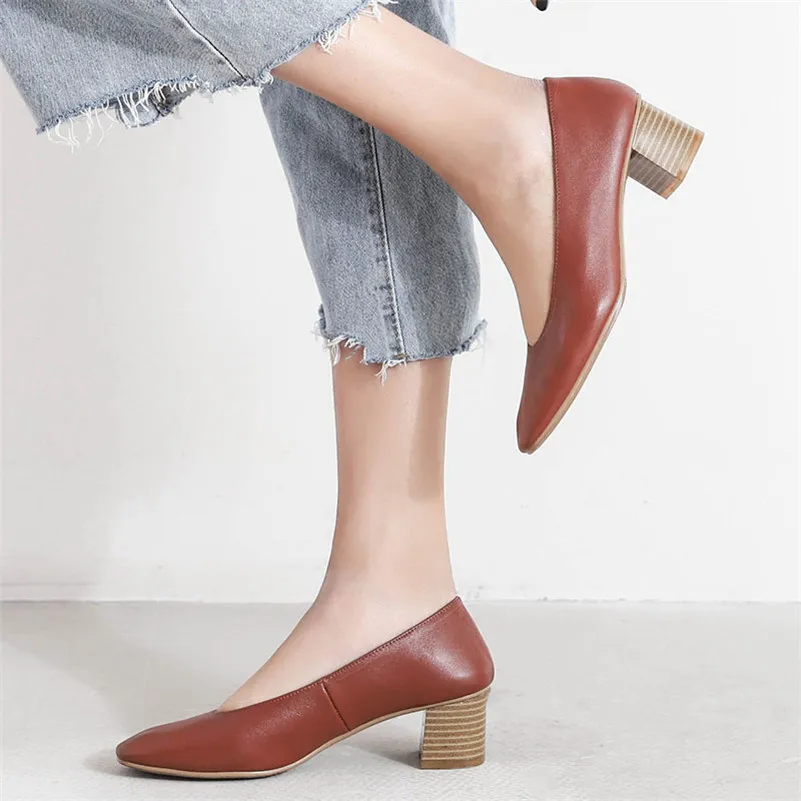 CONASCO Retro Quality Women High Heels Office Pumps Genuine Leather Spring Summer Shoes Woman 2019 New Arrival Prom | Обувь