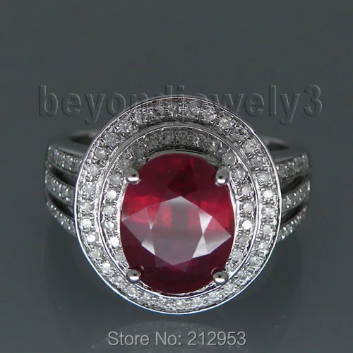Кольца LANMI из белого золота с красным рубином и бриллиантами 8x10 мм|ring ring|ruby diamond