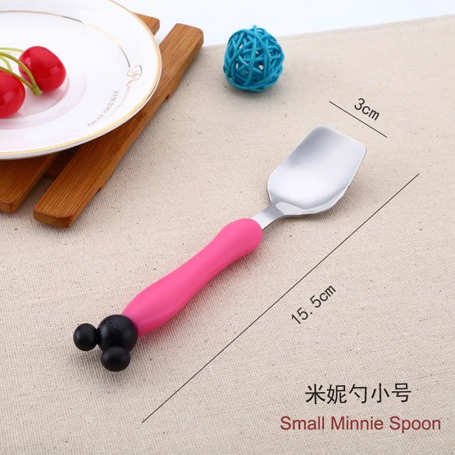 small Minnie spoon 1 шт., мультяшная Минни, детская ложка, вилка, набор для кормления ребенка, ложка из нержавеющей стали, детские столовые приборы, Детские аксессуары для мелкой посуды - Цвет: small Minnie spoon