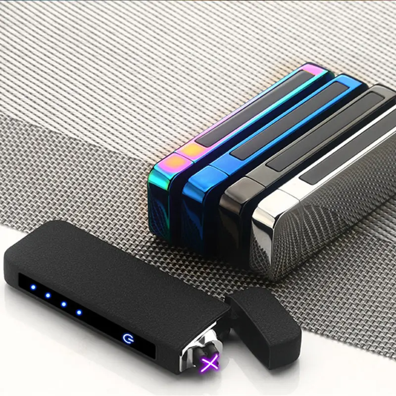 Электронная сигаретная зажигалка с отпечатком пальца, USB, ветрозащитная двойная дуговая электрическая зажигалка, плазменная турбо металлическая зажигалка, подарок на день отца