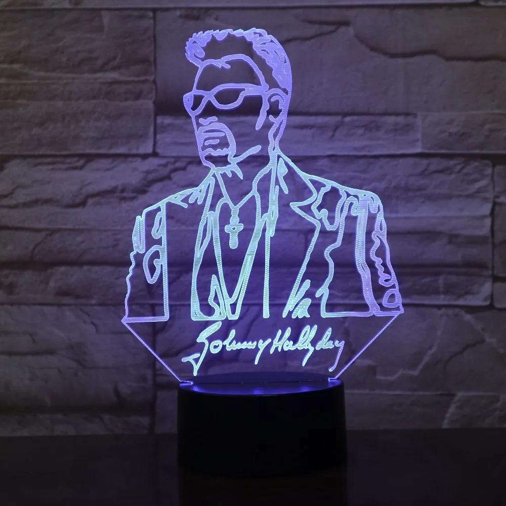 Джонни Холлидей 3D лампа Иллюзия светодиодный USB сенсорный 7 цветов пеленального