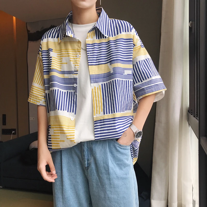 2018 Весна и лето Отдел новый молодежный поп в полоску Дважды цвет рубашка с