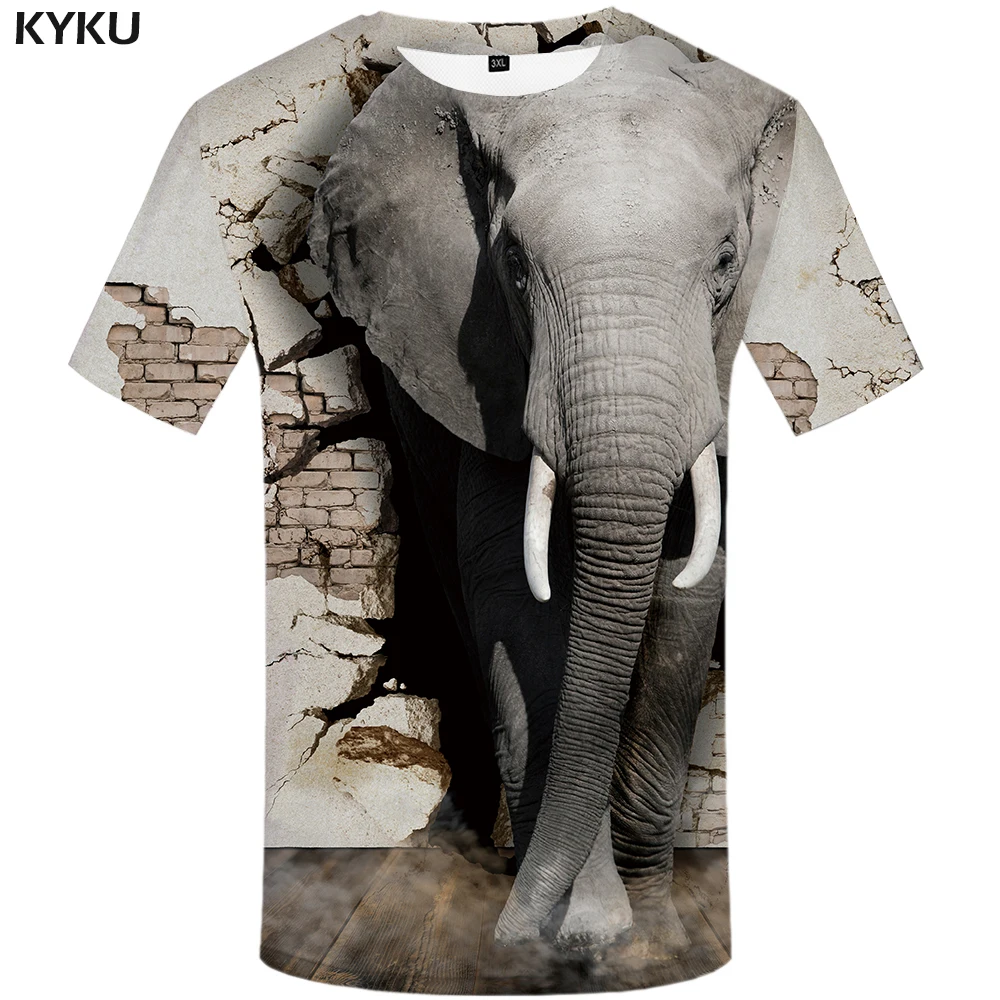 

3d Tshirt Elephant T-shirt Men Animal Tshirts Casual Wall Anime Clothes Abstract Shirt Print Gray Funny T shirts Mens Clothing