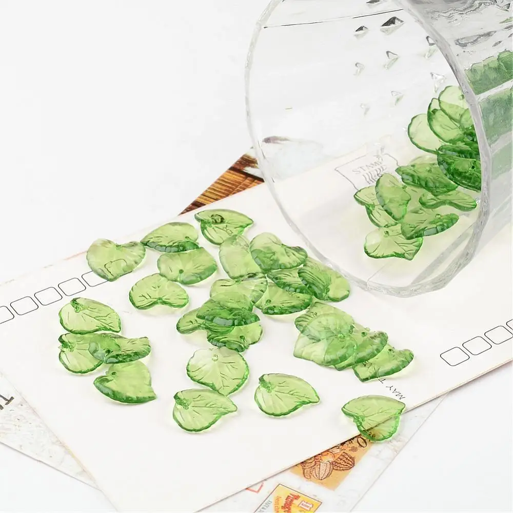 100 шт. зеленые прозрачные акриловые подвески в форме листа для ожерелья ювелирных