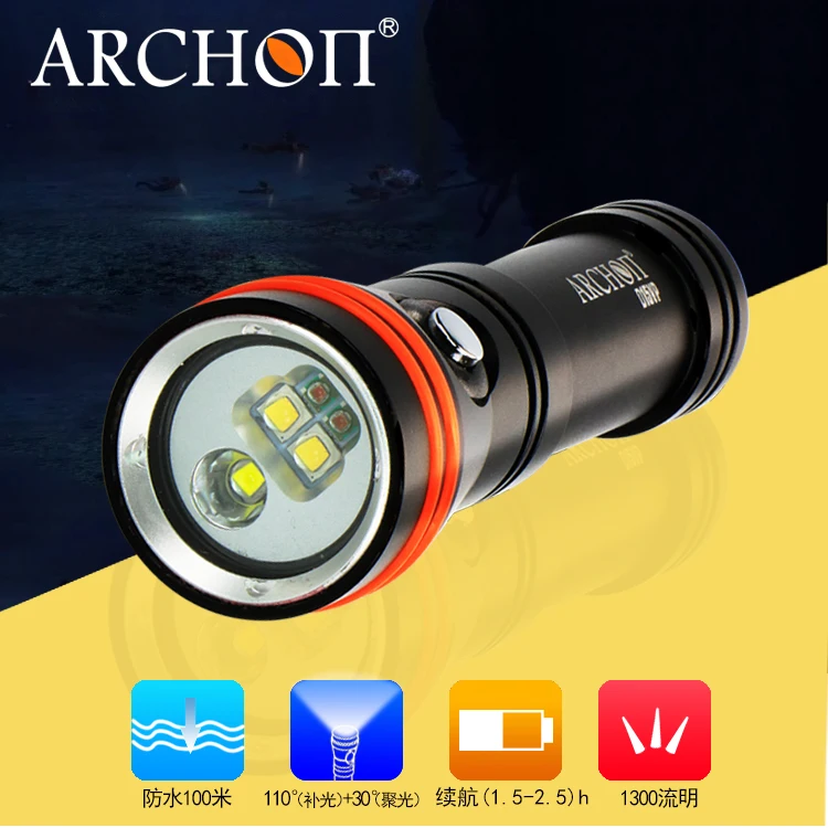 

ARCHON D15VP Diving Flashlight Diving Light White/Red 3pcs CREE XM-L2 U2 1300 lumens 110 /30 degree by 18650 Battry