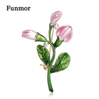 funmor beautiful enamel pink tulip flower brooches for women and men alloy plants weddings banquet party brooch suit accessories