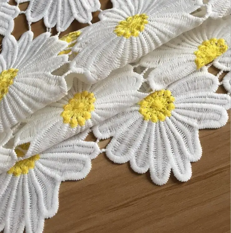 1 ярд высокое кружево ткань желтый и белый цветок ромашки качество вышивка шнур