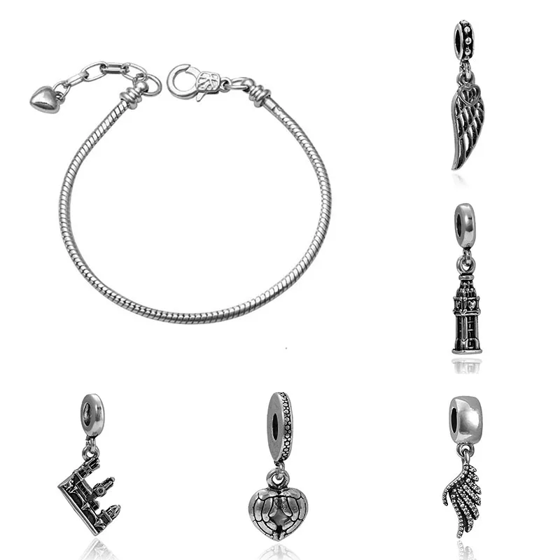 Fit charms plata de ley 925 браслет Ювелирная бижутерия с кристаллом Шарм горка Pendantss Морская звезда бусины в античном стиле DGB458