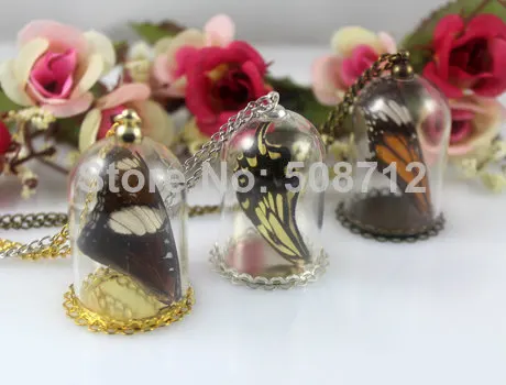 

c 25X38MM Glass Globe filled with real butterfly wing -Necklace FlutterbyButterfly Wing necklace real specimen for collecto