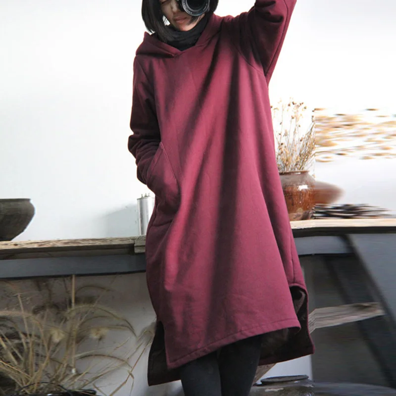 SCUWLINEN осень зима 2019 винтажное платье хлопок флисовый пуловер утолщенное