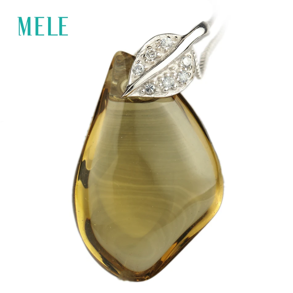 Натуральный лимонный кварц и дымчатый кварт серебряный кулон кабошон резки в 20