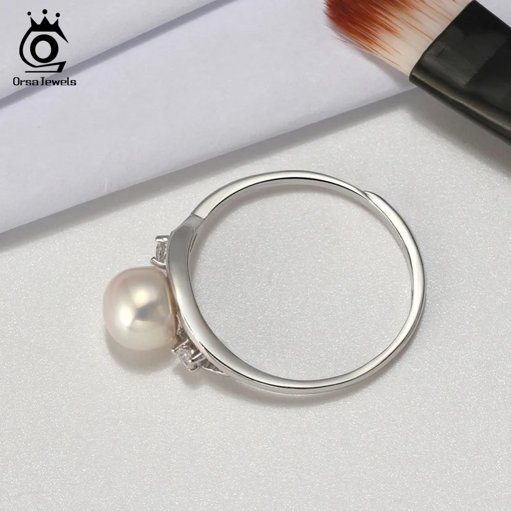 ORSA JEWELS кольцо твердое Серебряные кольца для Для женщин из натурального пресноводного жемчуга кольцо AAA CZ Регулируемый девушка Юбилей подарок SR76