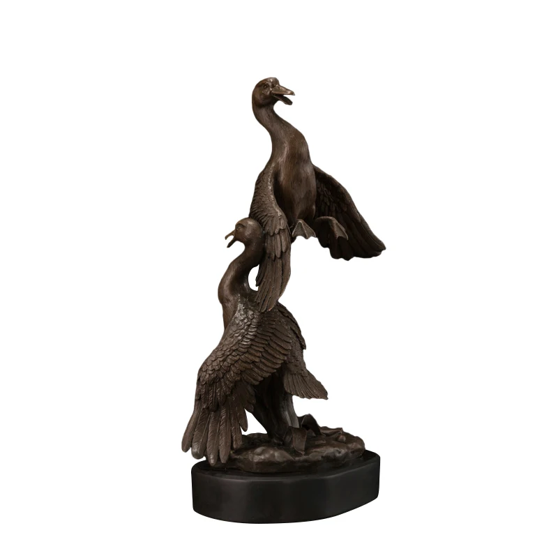 

ArtsHom DW-089 Bronze Animal Art Decor Two Flying Birds Statue Sculpture Flying Swan Figurines For Desk Decoration