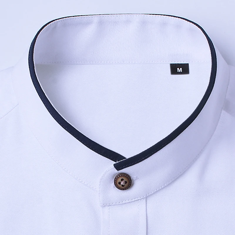 TFETTERS Новая модная летняя белая рубашка мужская с коротким рукавом Slim Fit стоячий