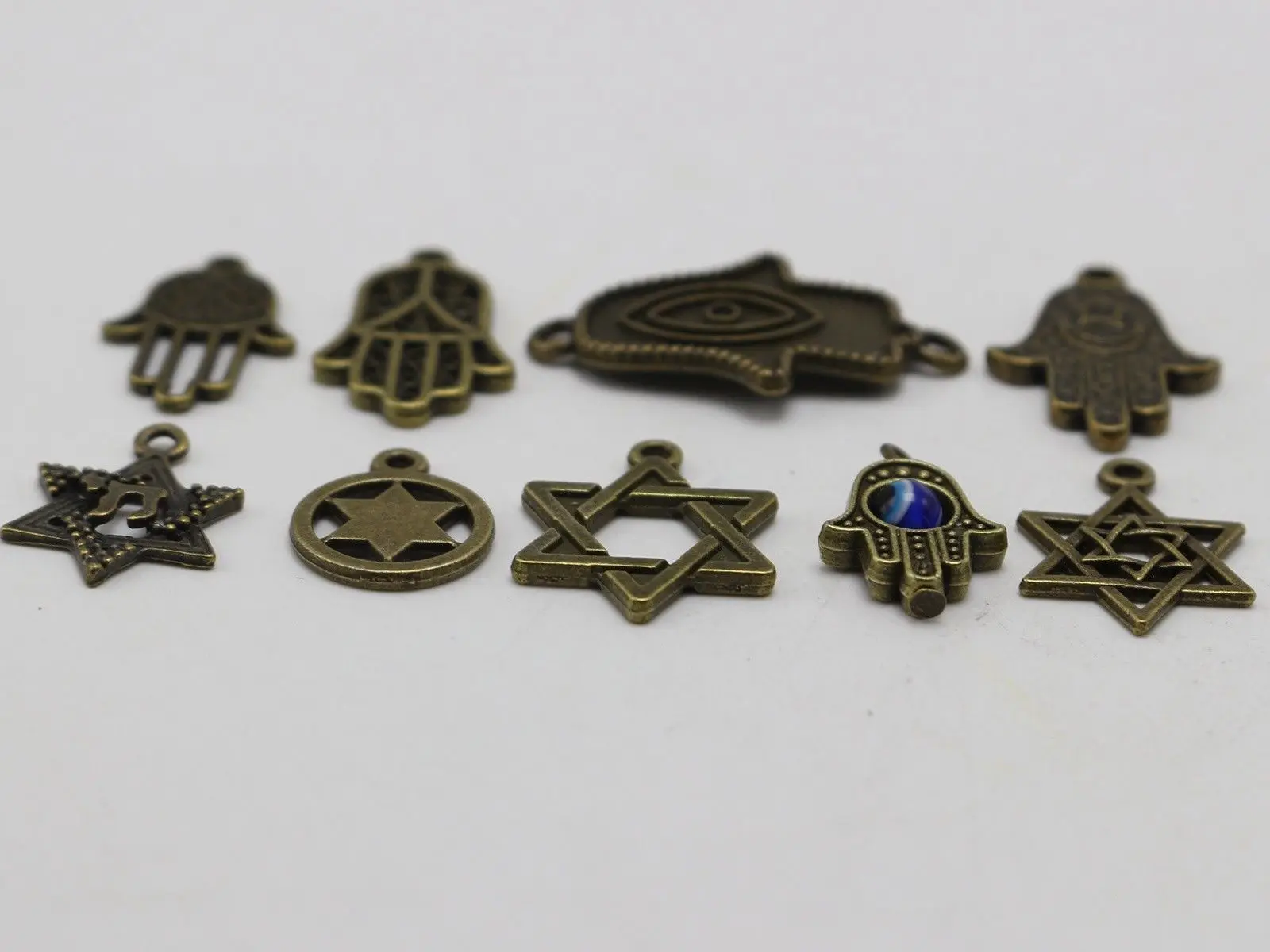 40 бронзовых шармов Kabbalah с синим глазом Hamsa ручная подвеска Звезда Давида|hand of