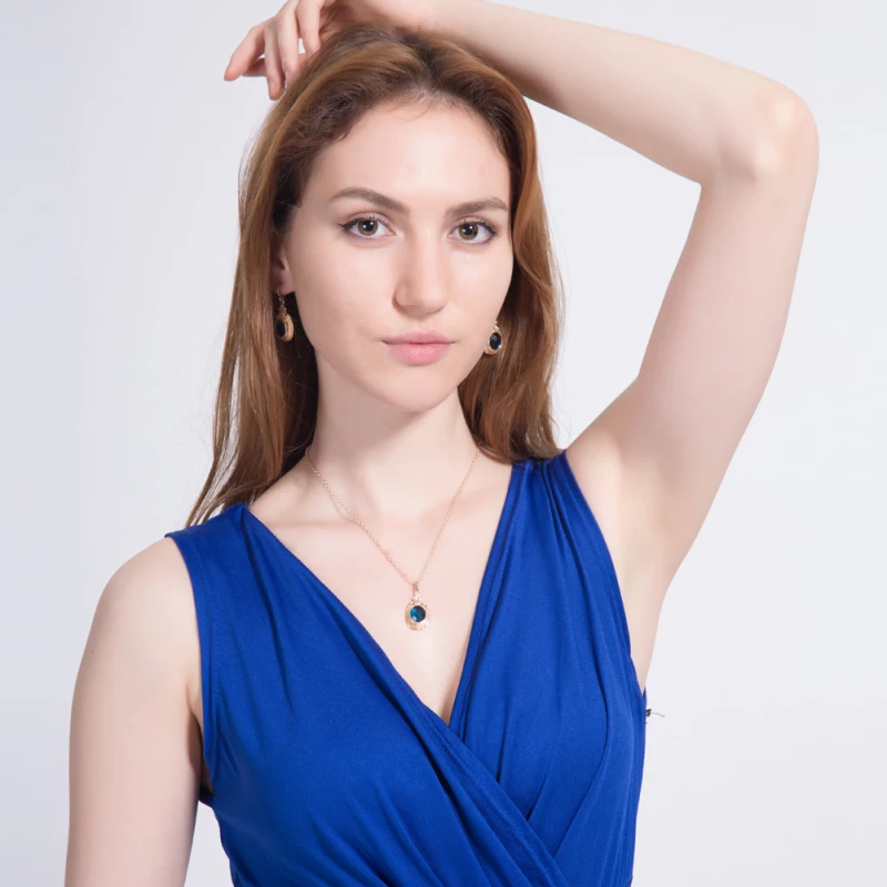 

Garilina Fashion jewelry Gold Blue Cubic zirconia Pendant Earrings Party Jewelry Sets for women jewelery woman wedding S2028