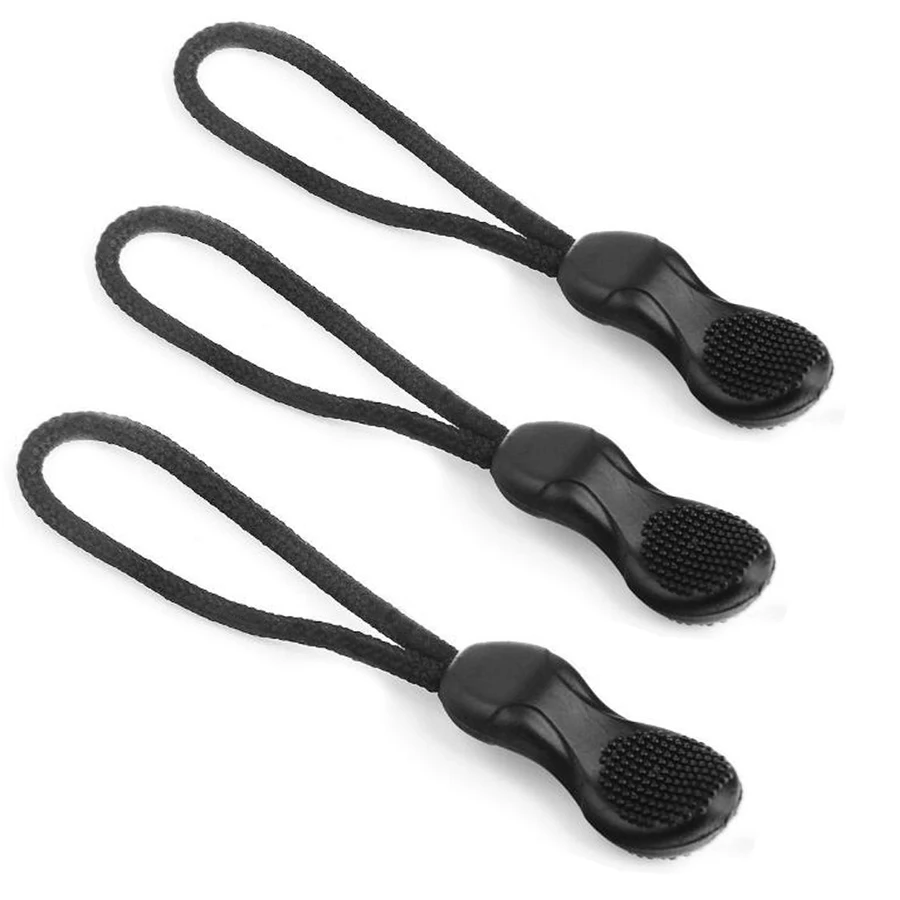 

10 Pcs High Quality Black PVC Zipper Pull Cord Zipper Rope Pull Puller End Fit Rope Tag Fixer Zip Cord for Garment Bags