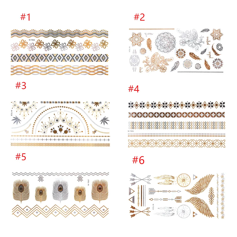 Новая временная татуировка золото/серебряный лист цветок тату металлик товары