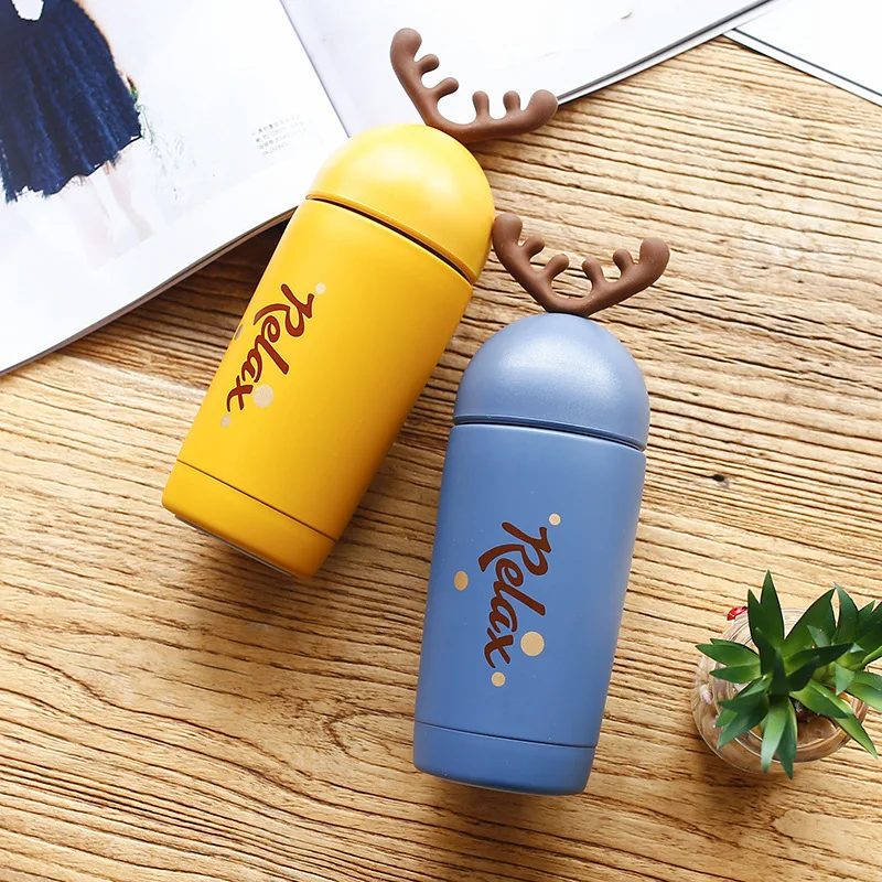 Cartoon fashion Small antlers Thermos Elk stainless steel vacuum flask Leakproof Male and female students gifts Outdoor travel | Дом и сад