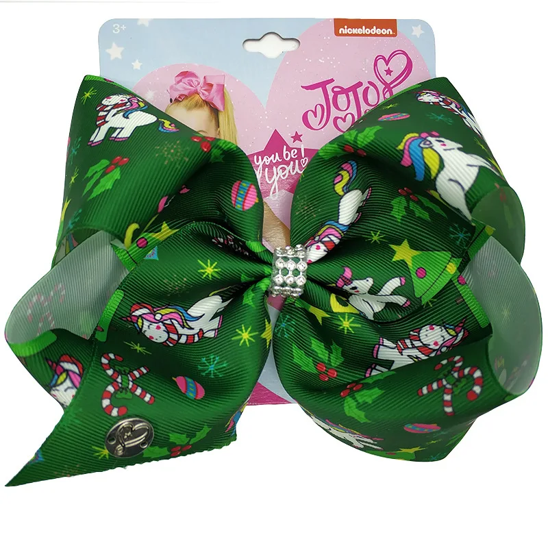 8&quot Jojo Bows for Girls /Jojo Siwa Large Unicorn Christmas Hair With Clips Bowknot Handmade Accessory | Детская одежда и обувь