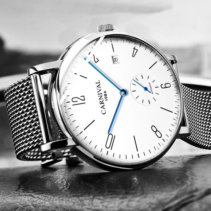 CARNIVAL 2022 Fashion Luxury Mens Mechanical Watches Top Brand Automatic Watch Men Mesh Business Waterproof Watch Men 8017