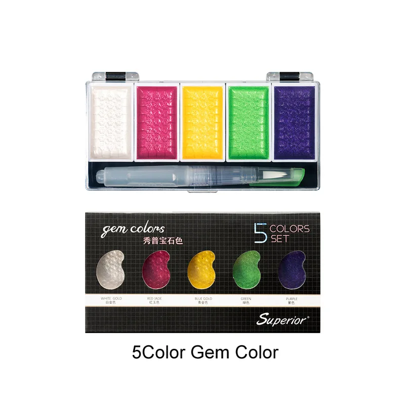 5Color Gem Color Превосходный 5/8 видов цветов металлический перламутровый акварельный пигмент набор Золотая краска с акварелью для художника краски ing Рисование Акварельная бумага - Цвет: 5Color Gem Color