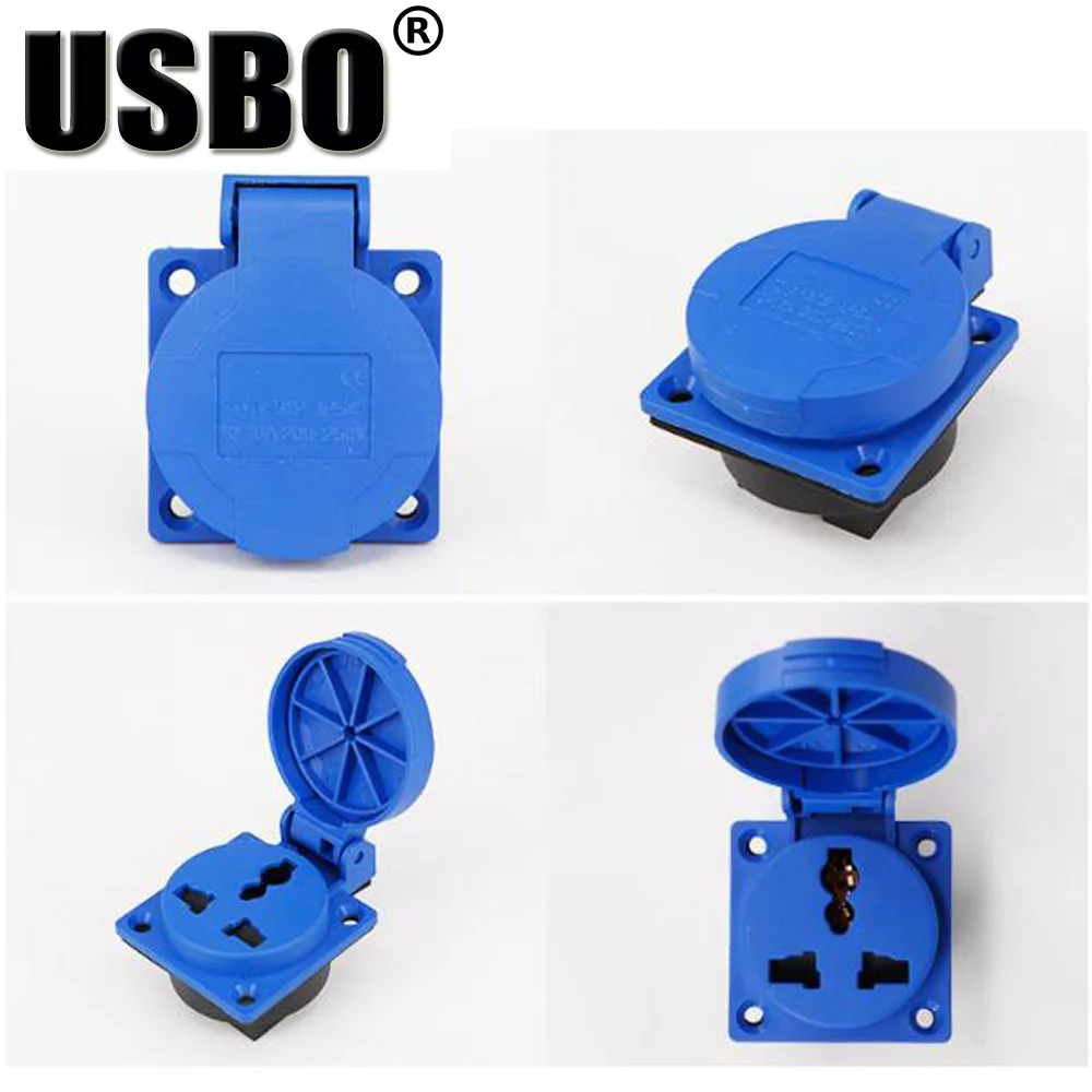 

10PCS Blue IP54 round cover outdoor universal electrical AC Power Socket Dustproof Waterproof Multifunction Industrial outlet