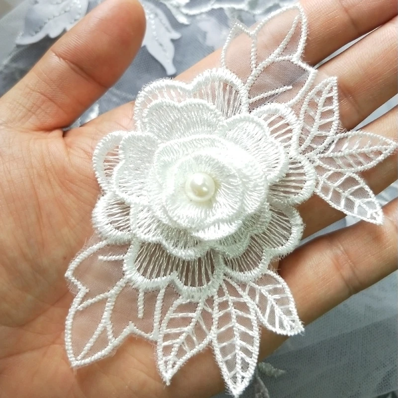 10x белые жемчужные бусины 3D цветы кружевная отделка ручная вышивка аппликация