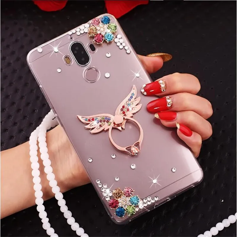For xiaomi Redmi8 7 5A 6A MAX3 Note8 6 Pro Cute girls Bling Diamond phone case with finger ring lanyard hand Rope handmade DIY |