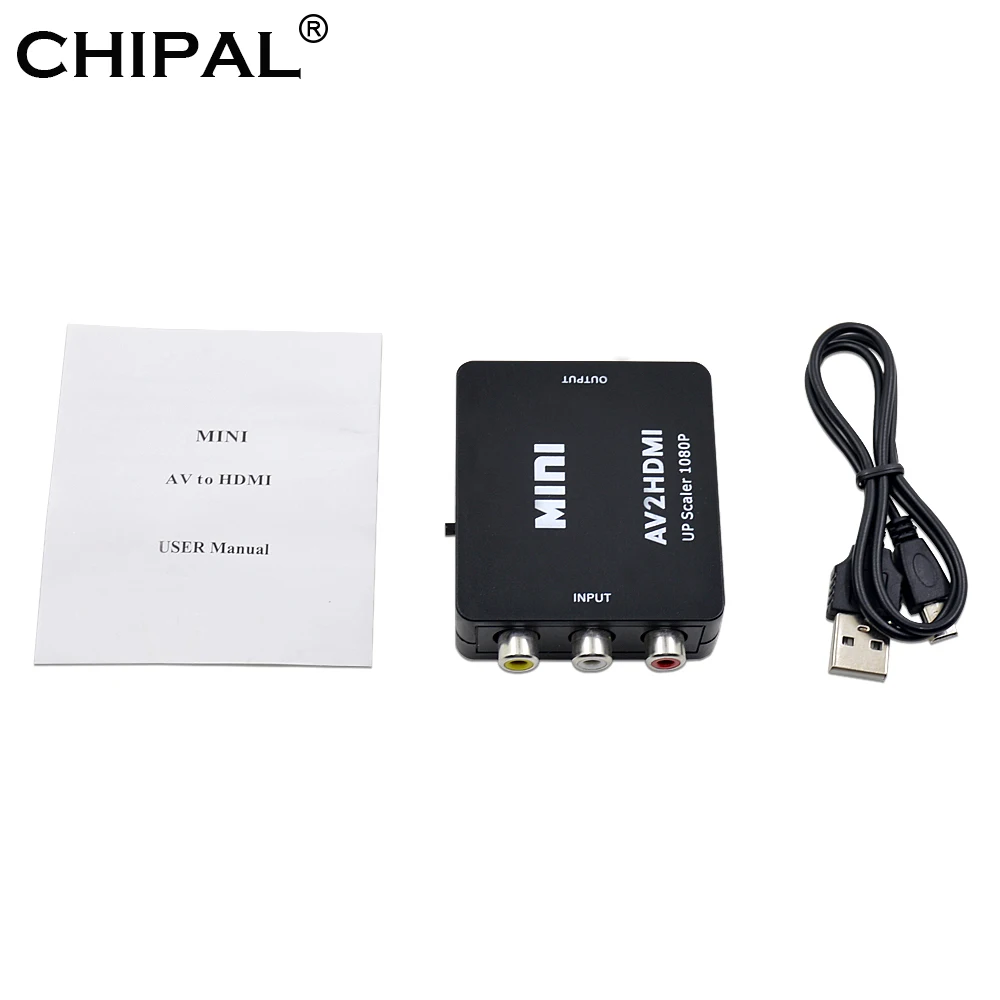 Преобразователь CHIPAL AV-HDMI Full HD 1080P штекер-гнездо RCA AV2HDMI аудио адаптер мини