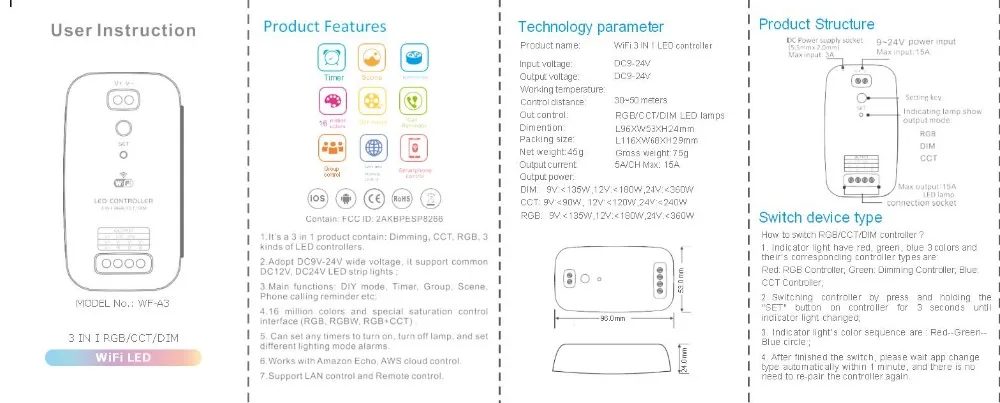 Бесплатная доставка затемнение CCT RGB 3 функции в одном контроллере DC9-12V поддержка