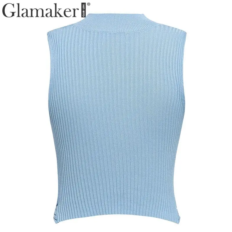 Glamaker, Холтер, глубокий v-образный вырез, вязаный, Сексуальный Топ для женщин, майка, женский, для клуба, уличная одежда, майка, топ, короткий,, облегающий, черный, майки и майки