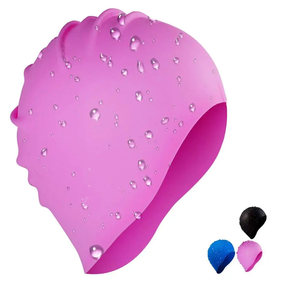 pink Эластичная Водонепроницаемая шапка из искусственной кожи для защиты ушей, длинные волосы, спортивная шапка для бассейна, шапка для плавания, свободный размер для мужчин и женщин, одноцветная - Цвет: pink