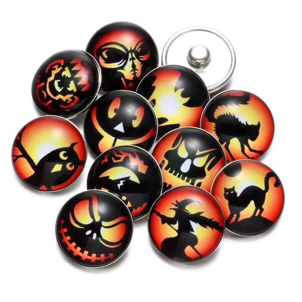 12 шт./лот Хэллоуин Тыква фонарь узор стеклянный Шарм 18 мм Кнопка ювелирные
