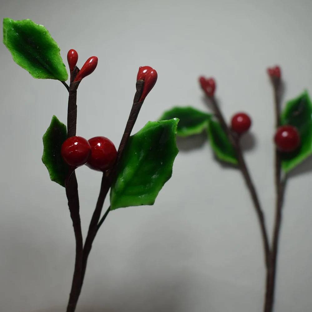 5PCS Artificial Berry Branches 10cm Christmas Wedding Birthday Party Garden Home Shop Office Decoration 2 Berries+3 Leaves | Дом и сад