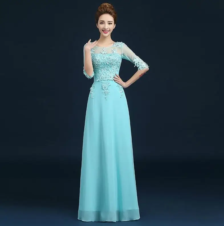 turquoise Vestido madrinha2019 новое из кружева, с вырезом на шее шифоновое, с рукавами до локтя линия Бирюзовый Розовый Фиолетовый королевский синий красное платье подружки невесты с длинными - Цвет: turquoise