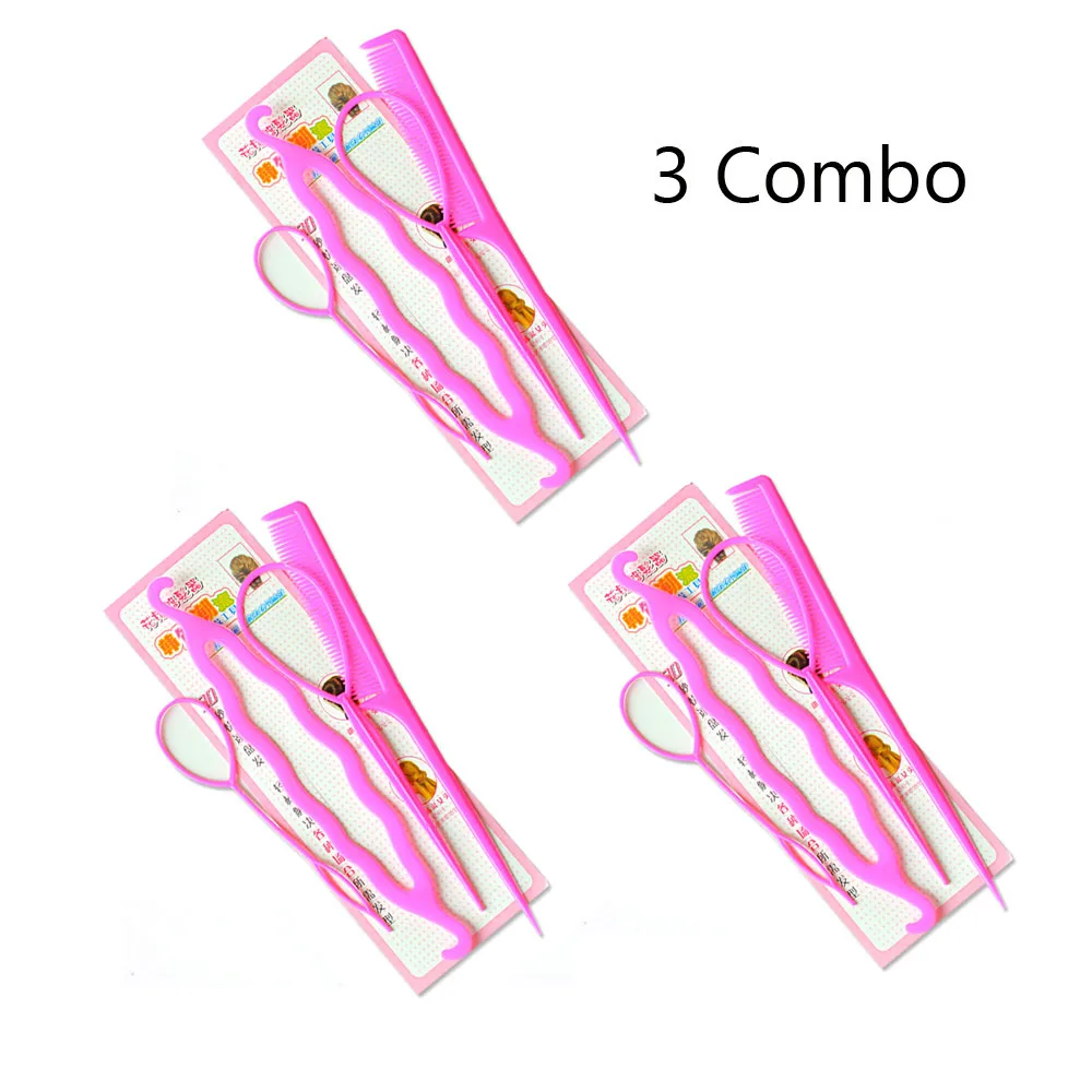 Pink 2 Combo Инструмент для скручивания волос, набор для вытягивания волос, заколка для укладки волос, гребень для укладки волос, инструменты для укладки волос, аксессуары для волос для девочек, 4 шт./комбо - Цвет: Pink 2 Combo