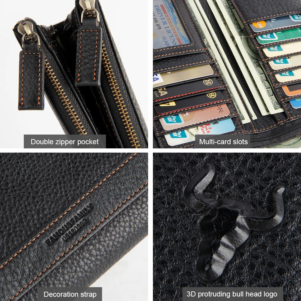 Genuine Leather Women Wallet Female Long Clutch Lady Wallets Portomonee Rfid Luxury Brand Money Bag Magic Zipper Coin Purse