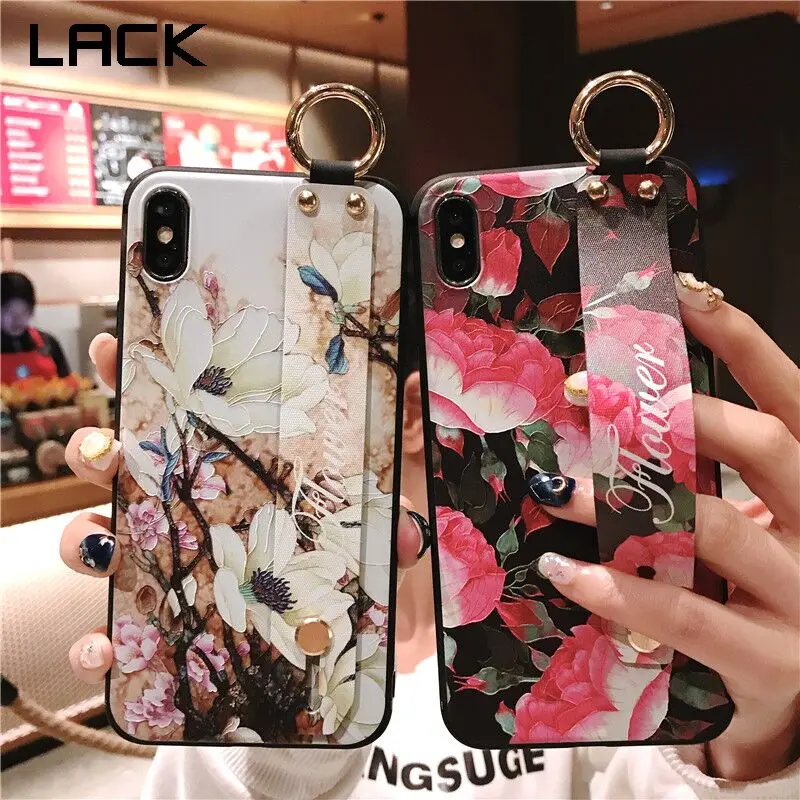3D рельефный цветной чехол LACK с цветами для телефона iphone X XS Max XR 6 6S 7 8 Plus ремешком на
